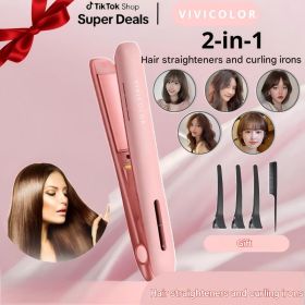 Gentlemen's Bangs Two-in-one Straight Hair Curler With Ion Hair Care, Compact And Portable, Suitable For Dormitory Use (Option: Pink)